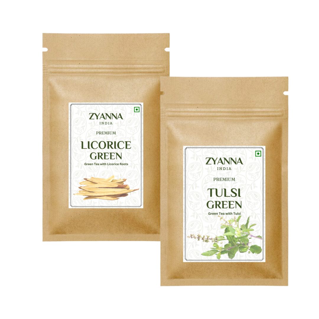 Licorice Tea & Tulsi Green Tea (100g x 2) - ZYANNA® India - zyanna.com