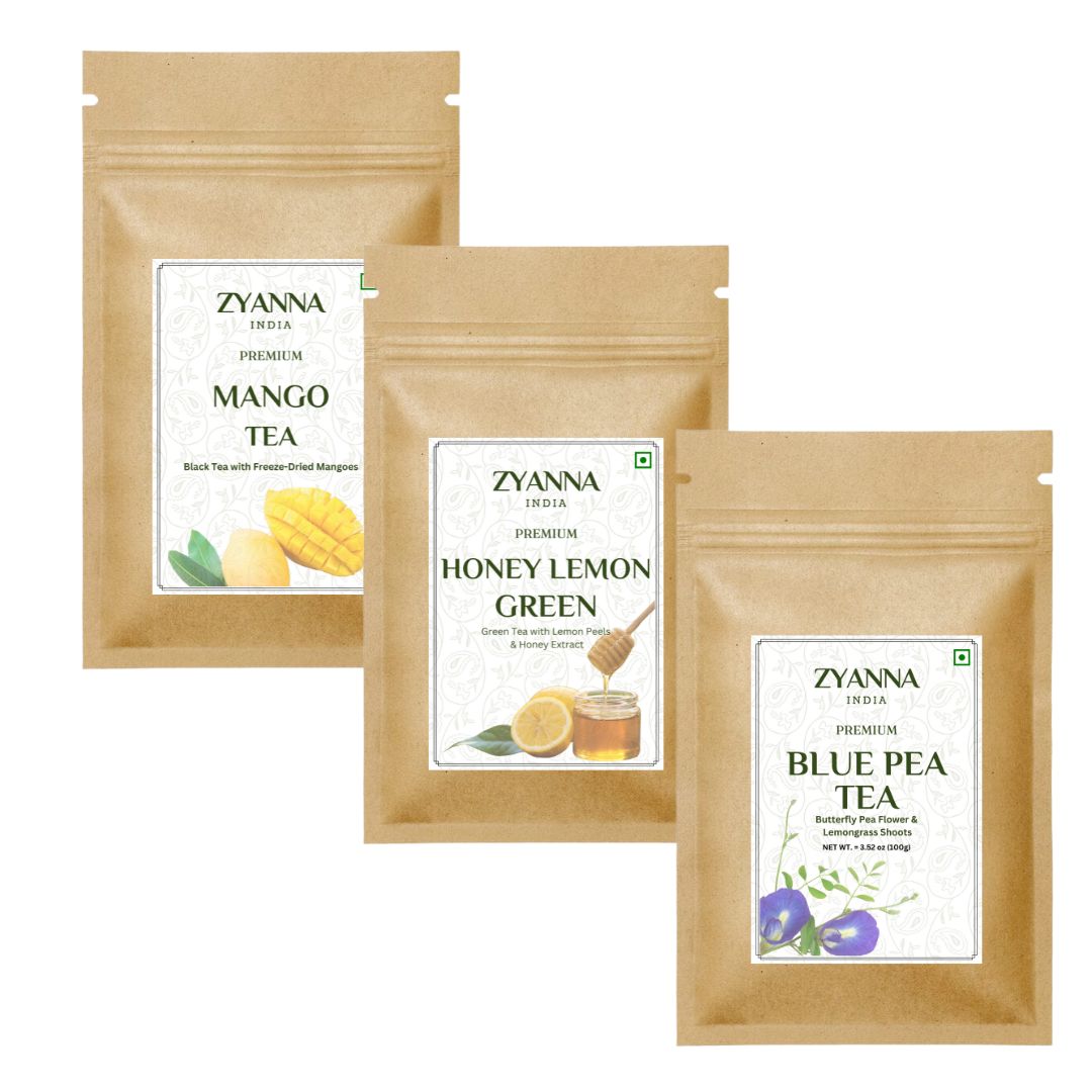 Mango Tea +Honey Lemon Tea + Blue Pea Tea (100g x 3) - ZYANNA® India - zyanna.com