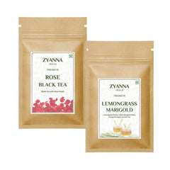Rose Black Tea & Lemongrass Marigold Tea (100g X 2) - ZYANNA® India - zyanna.com