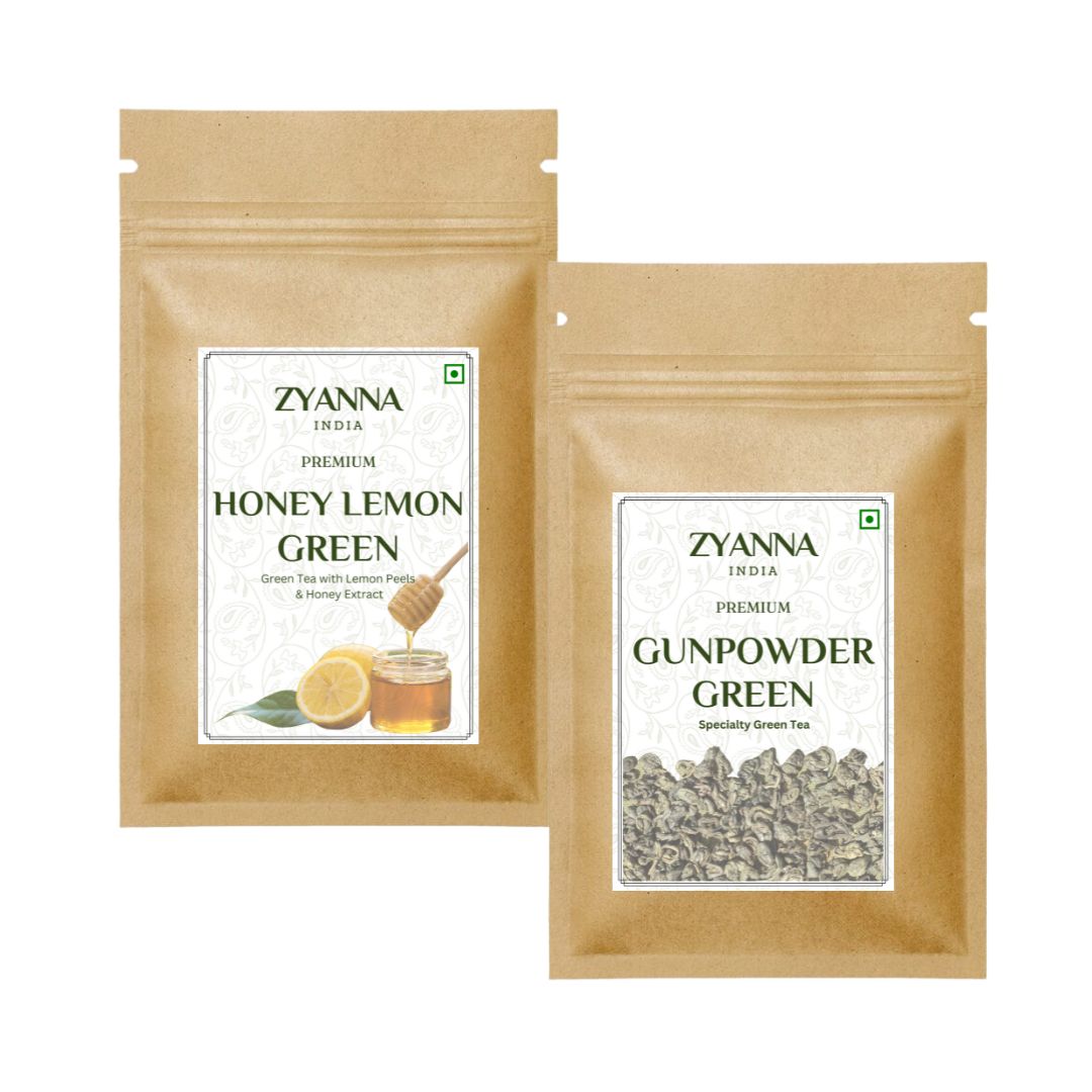 Honey Lemon Green Tea & Gunpowder Green Tea (100g x 2) - ZYANNA® India - zyanna.com