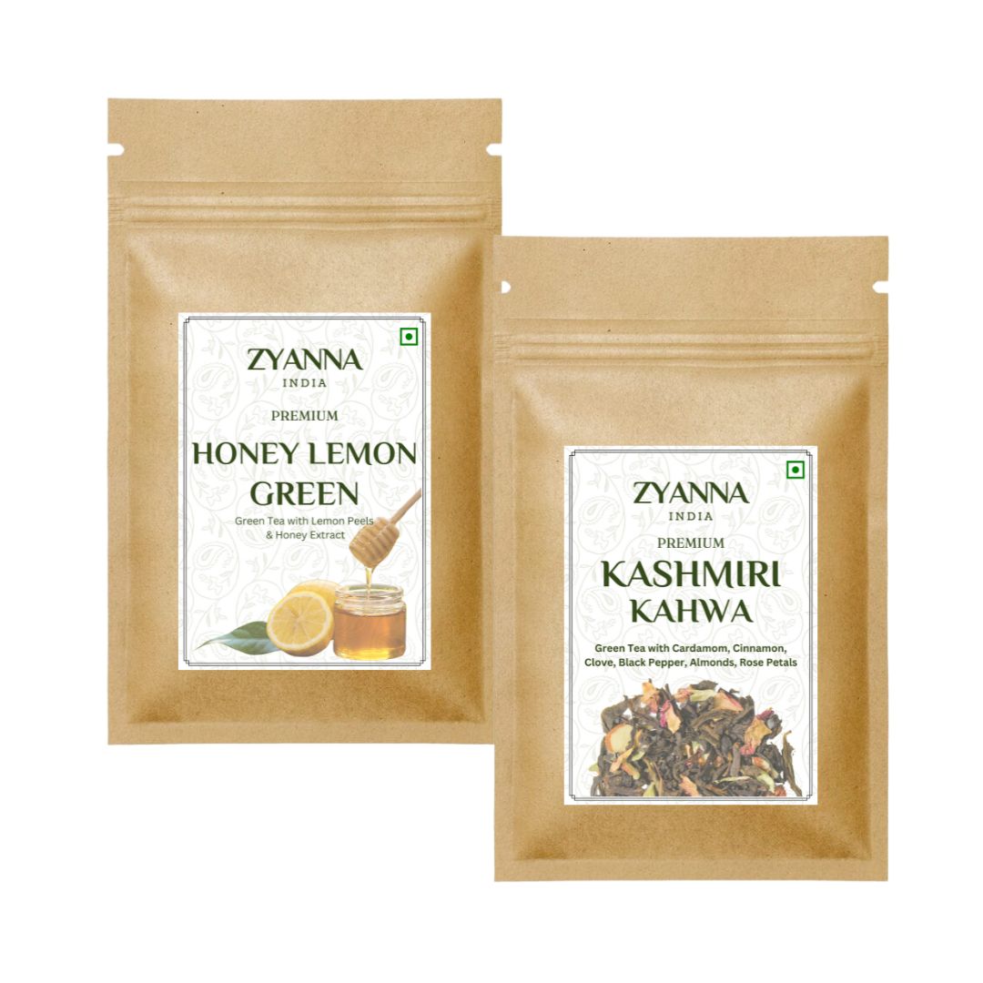 Honey Lemon Green Tea & Kashmiri Kahwa (100g x 2) - ZYANNA® India - zyanna.com