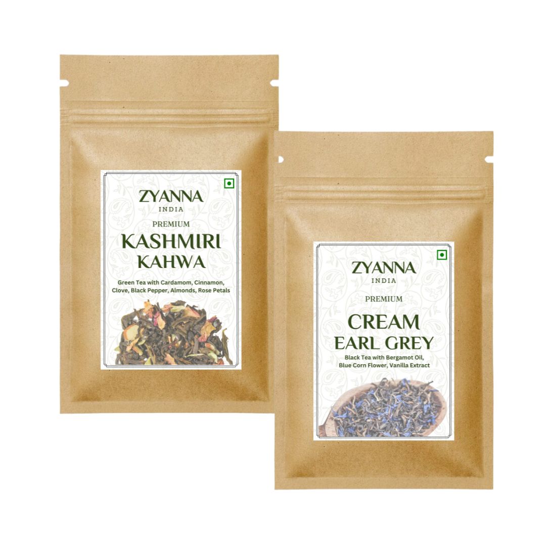 ZYANNA's Kashmiri Kahwa Tea (100g) & Cream Earl Grey Tea (100g) - Enriched Blend Duo in a 200g Combo Pack - Experience Pure Opulence… - ZYANNA® India - zyanna.com