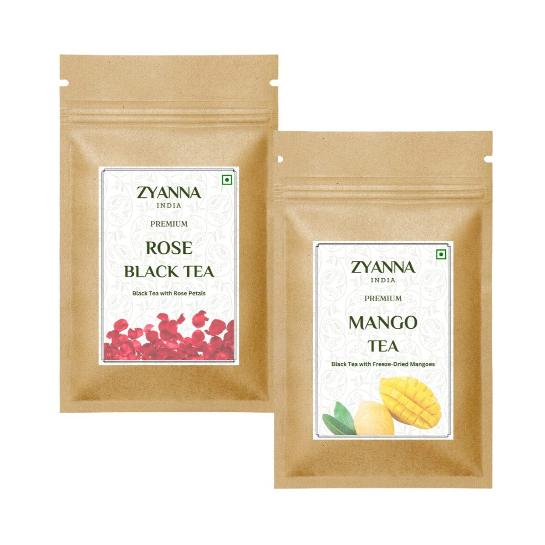 Rose Black Tea & Mango Green Tea (100g x 2) - ZYANNA® India - zyanna.com