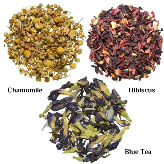 Floral Tea Combo - Chamomile(50g)+Hibiscus(50g)+Blue Tea (25g) - ZYANNA® India - zyanna.com