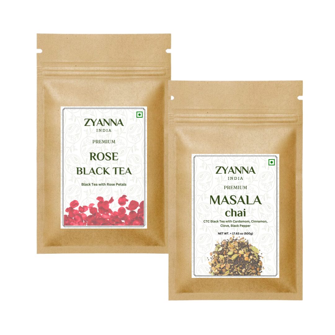 Rose Black Tea (100g) & Masala Chai (250g) Combo Pack of 2 - ZYANNA® India - zyanna.com