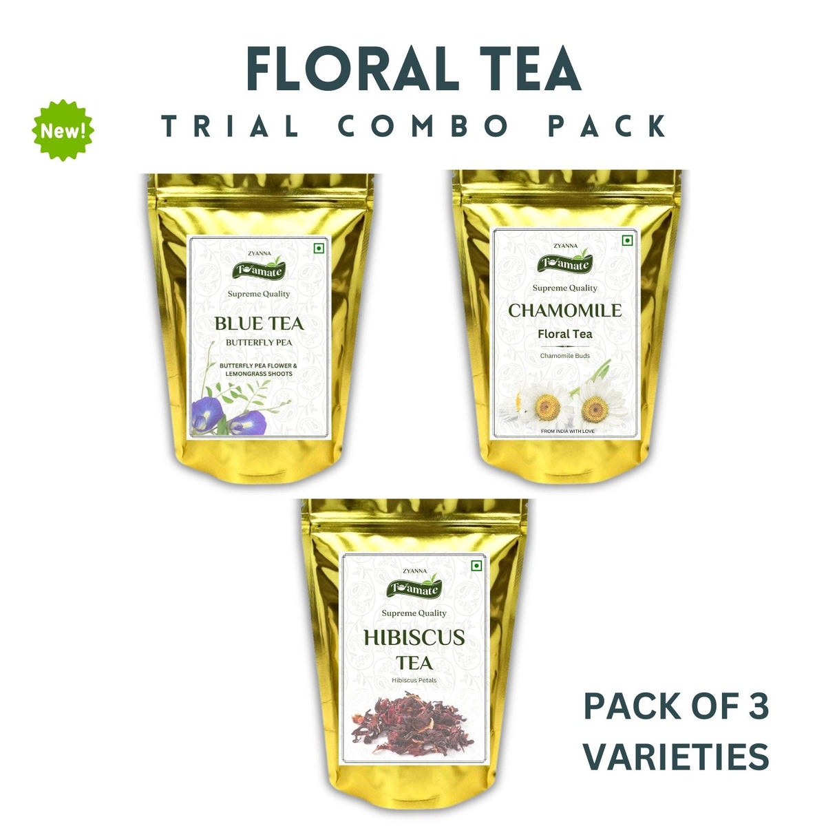 Trial Packs- Floral Tea (Pack of 3 varieties) - No Caffeine - ZYANNA® India - zyanna.com
